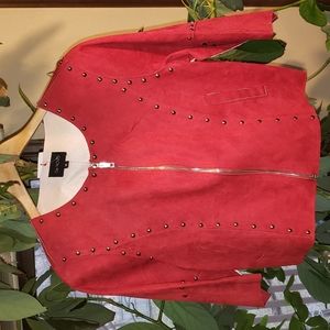 De Novo Red Studded Faux Suede Jacket Medium nwt